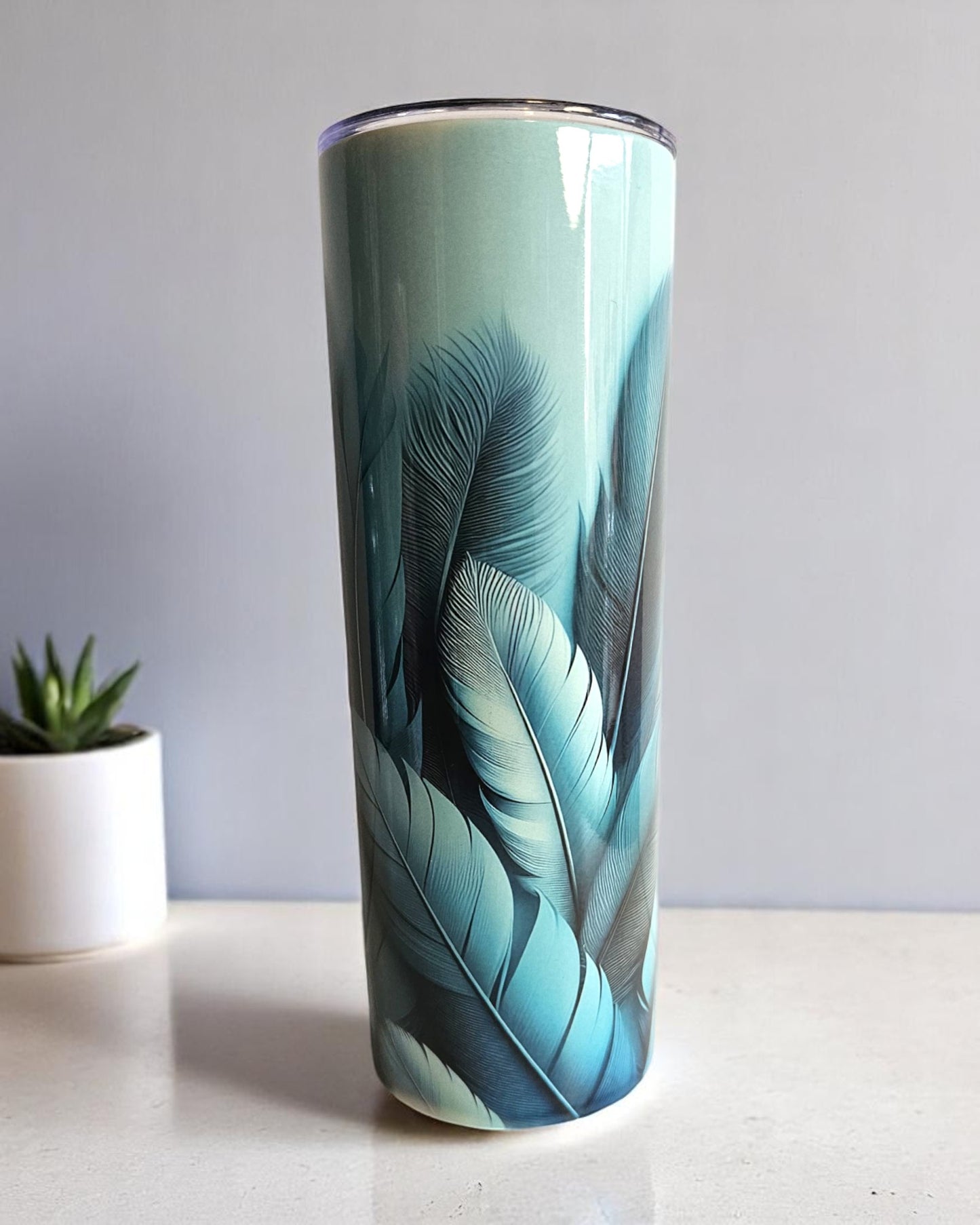 Thermobecher blaue Feder