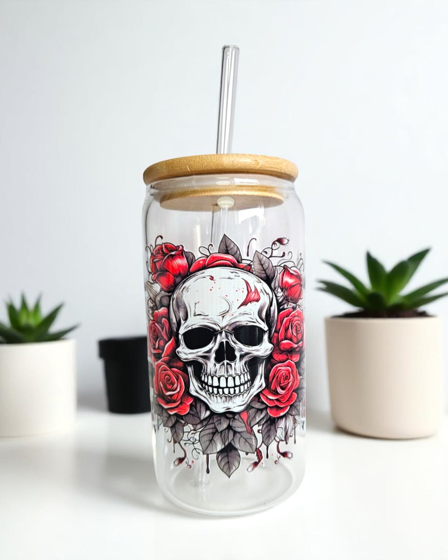 Glastumbler Rose Skull